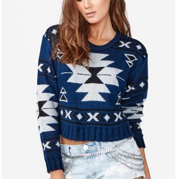 Jen's Pirate Booty Aztec Crop Sweater Navy - Picture 1 of 7